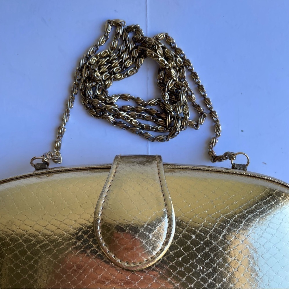 Andre Cellini Vintage Mini metallic hardcover evening handbag gold shoulder bag - Picture 5 of 15